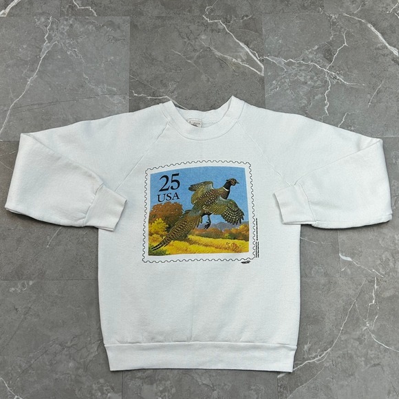 Fruit of the Loom Other - 80s Vintage Pheasant Stamp Sweatshirt Mens Small USPS Pullover Crewneck White